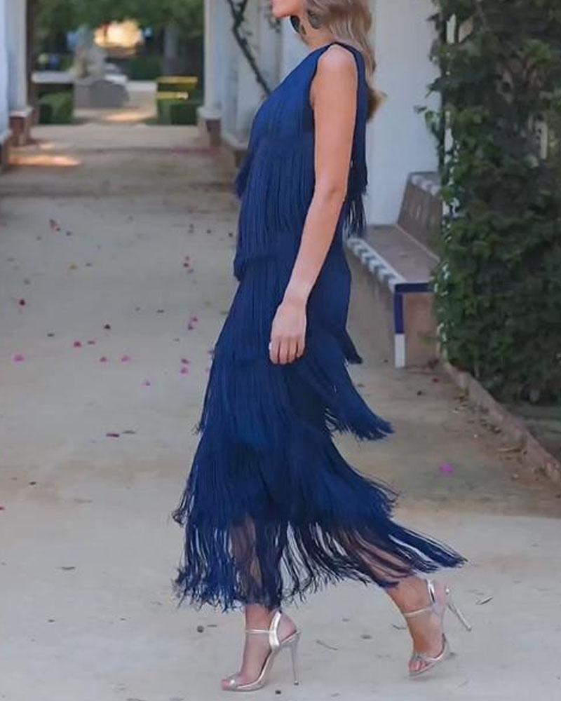 Maya-Off Shoulder elegant fringe dress - Elena Harper