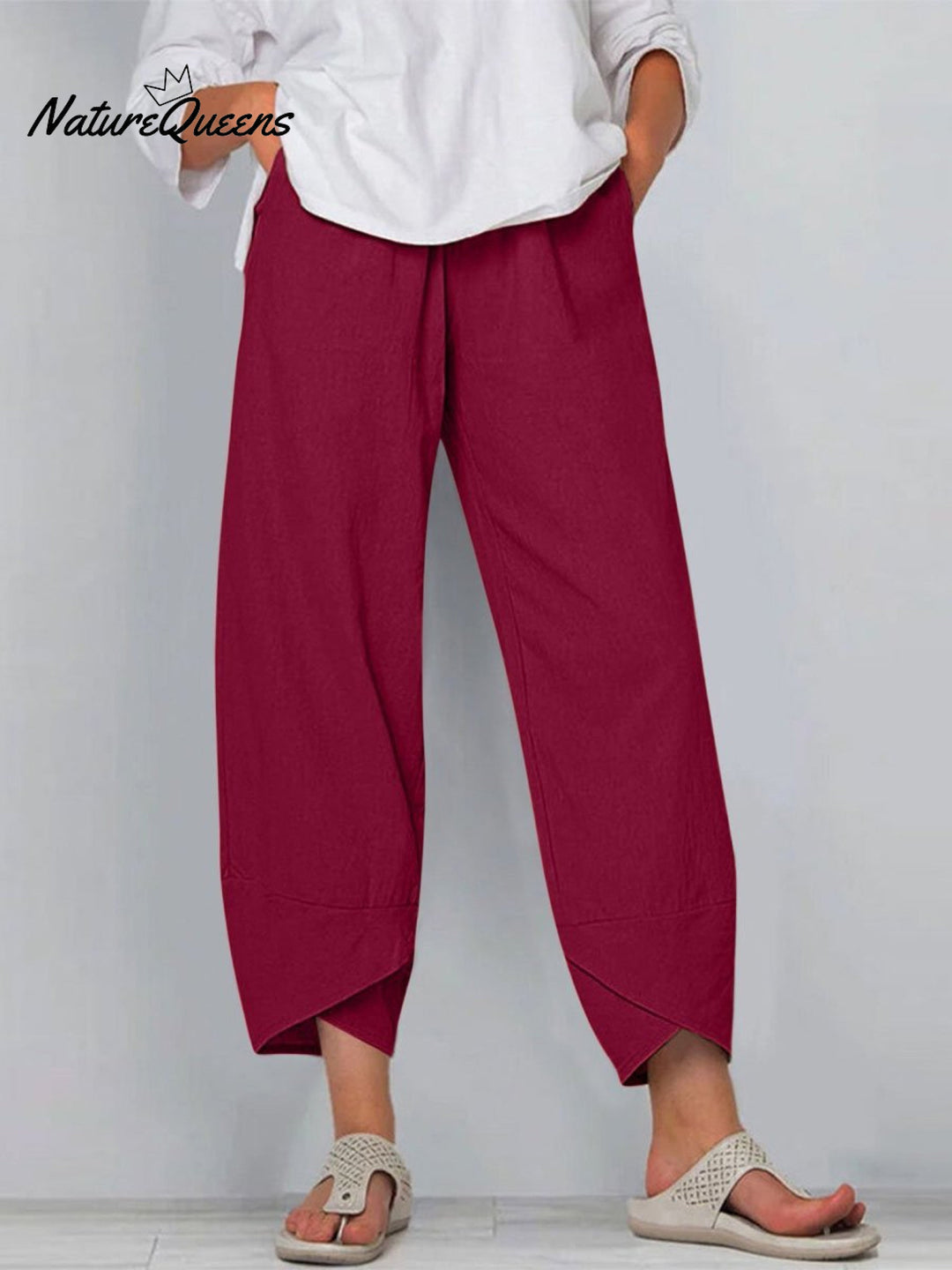 Women's Solid Color Loose Elegant Casual Simple Cotton And Linen Ninth Pants