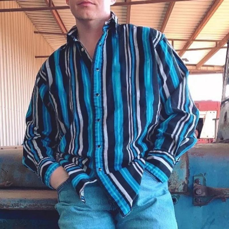 Men's Western Striped Shirt - Casual Long Sleeve