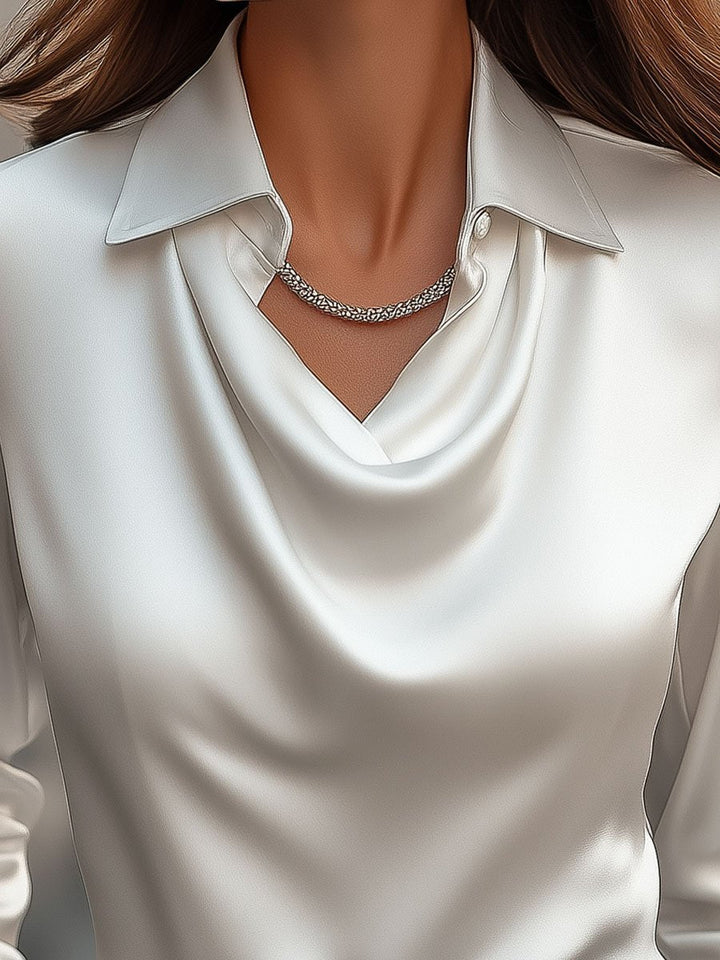Women’s Tailored Blouse – With Draped Neckline, Suitable for Work and Everyday Use