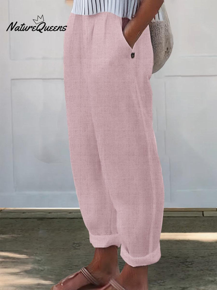 Women's Printed Cotton And Linen Casual Pants