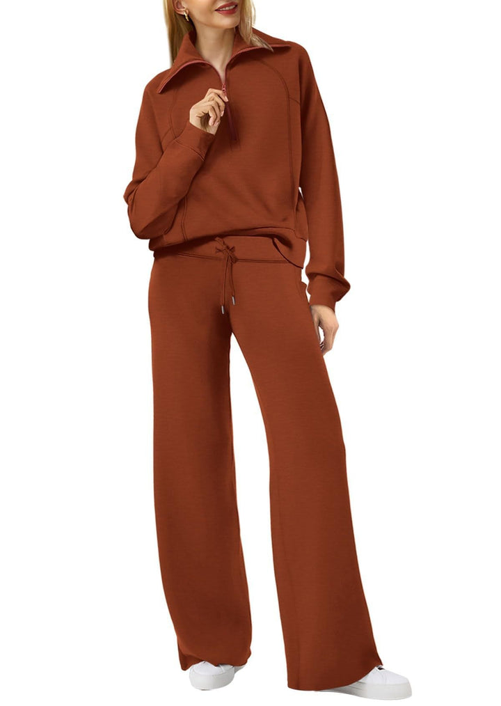 Ladies Loungewear Set with Half Zip and Straight Legs
