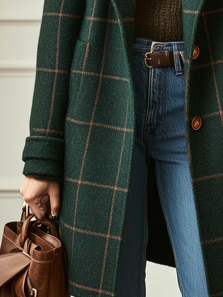 Women's Tweed Blazer with Lapels - Retro and Chic