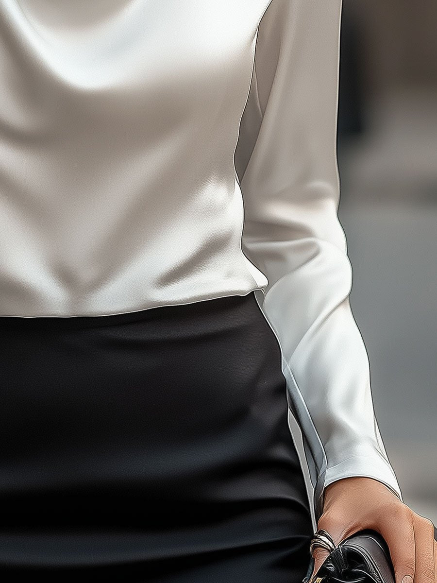 Women’s Tailored Blouse – With Draped Neckline, Suitable for Work and Everyday Use