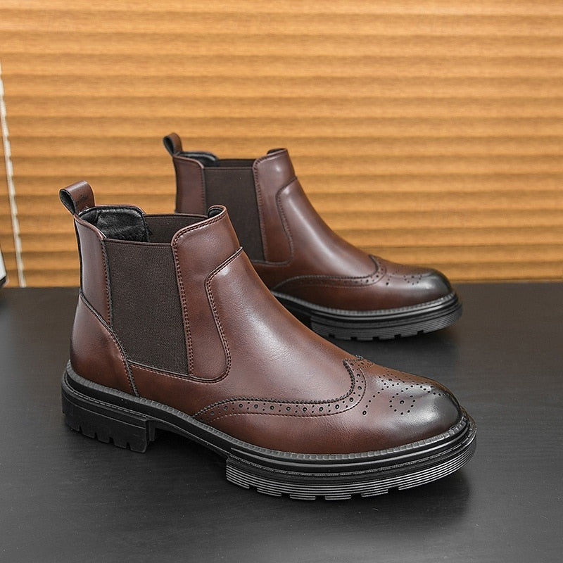 Men's Wingtip Chelsea Boots with Elastic Side Panels