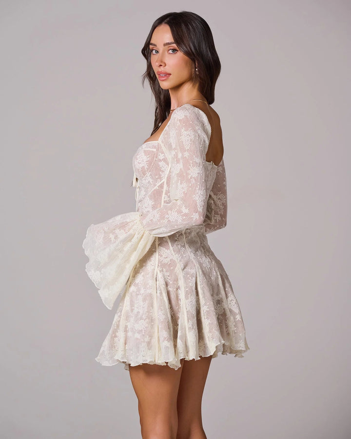 Dress Ladies Lace Illusion Romantic Long Sleeves Formal