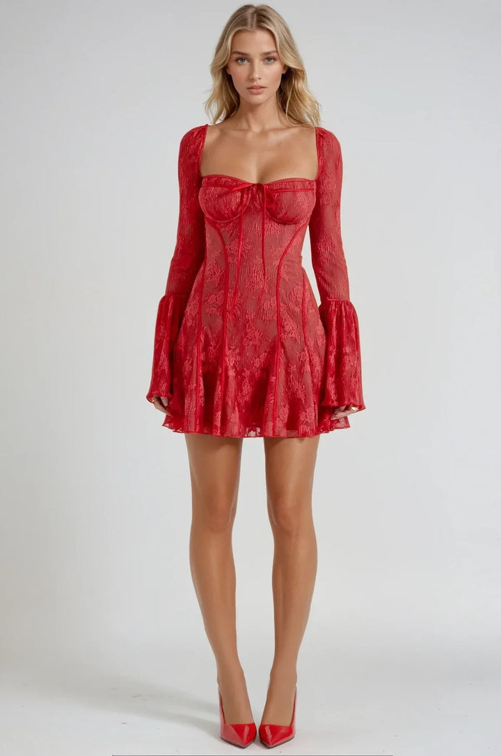 Dress Ladies Lace Illusion Romantic Long Sleeves Formal