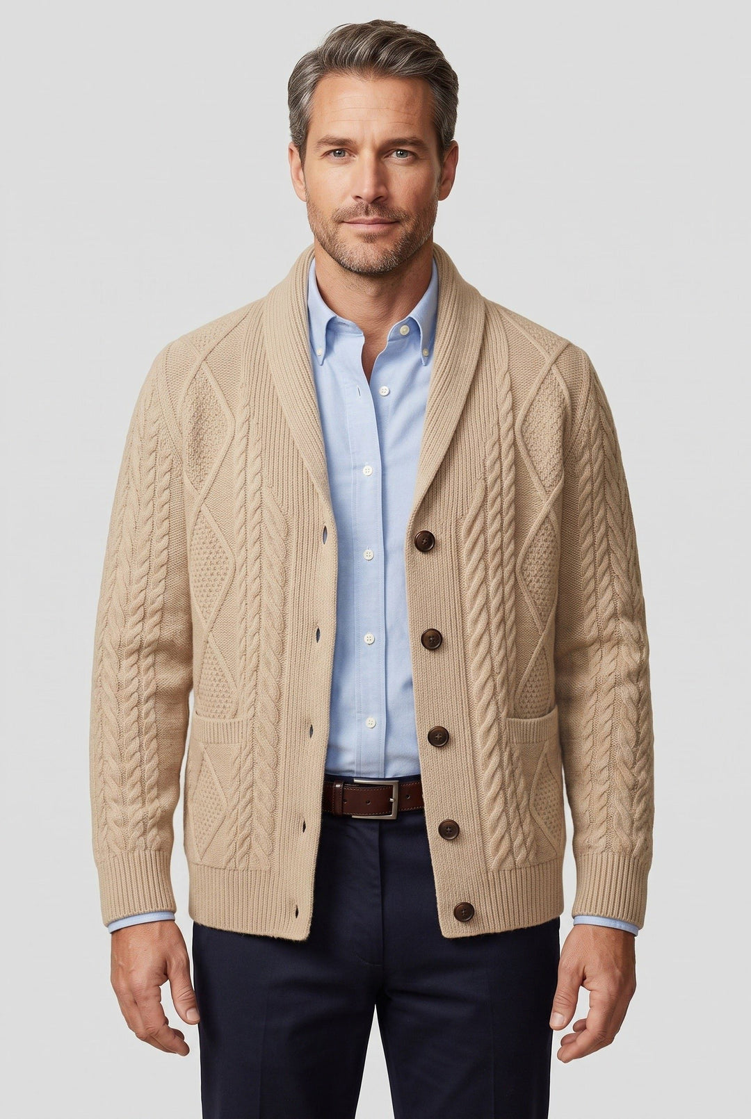 Cable Knit Cardigan with Button Closure for Men