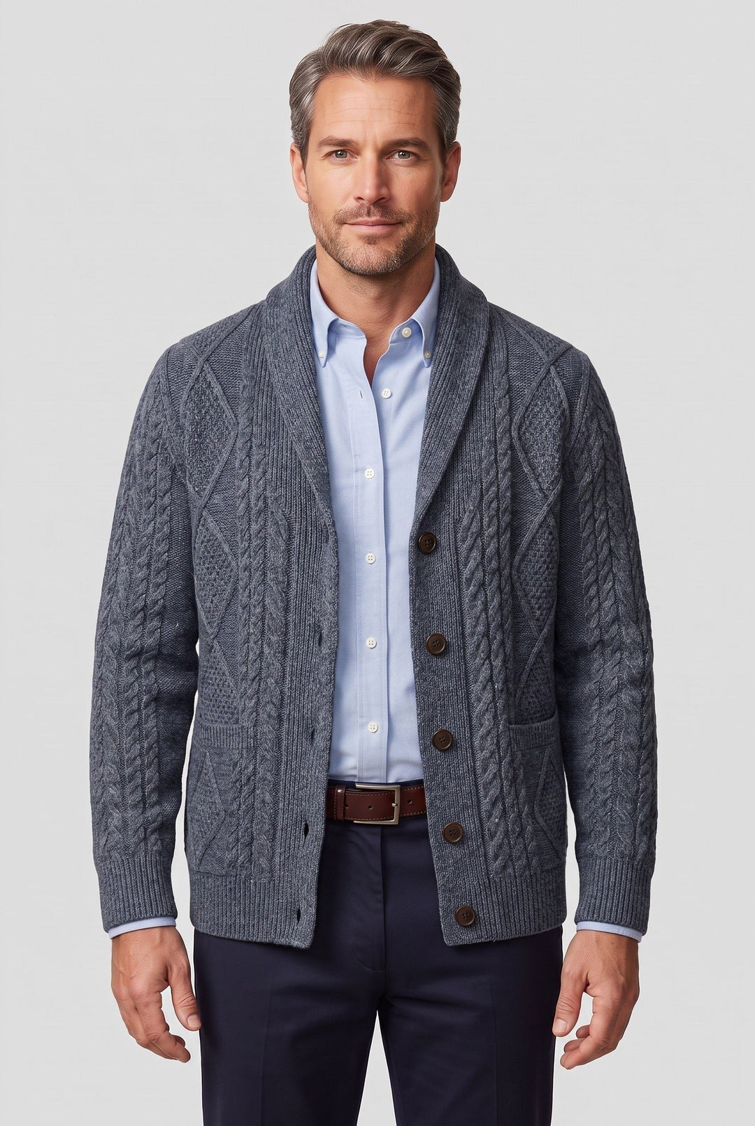 Cable Knit Cardigan with Button Closure for Men