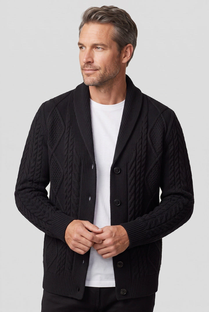 Cable Knit Cardigan with Button Closure for Men