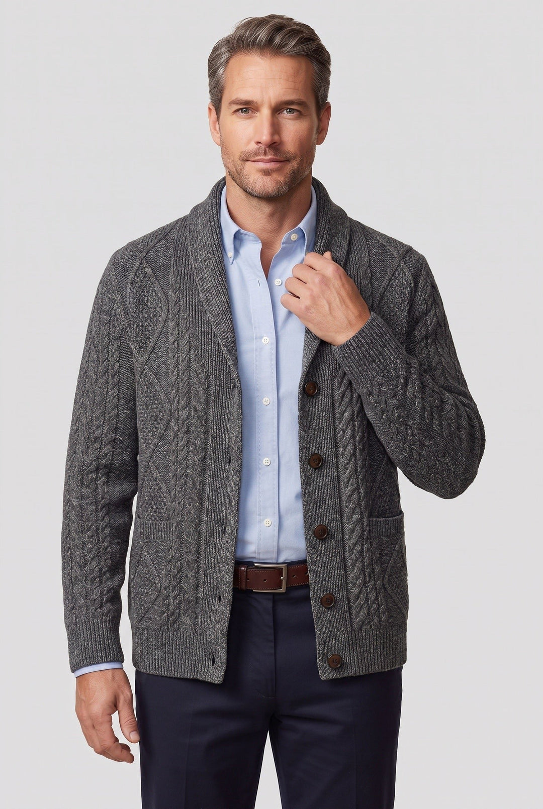 Cable Knit Cardigan with Button Closure for Men