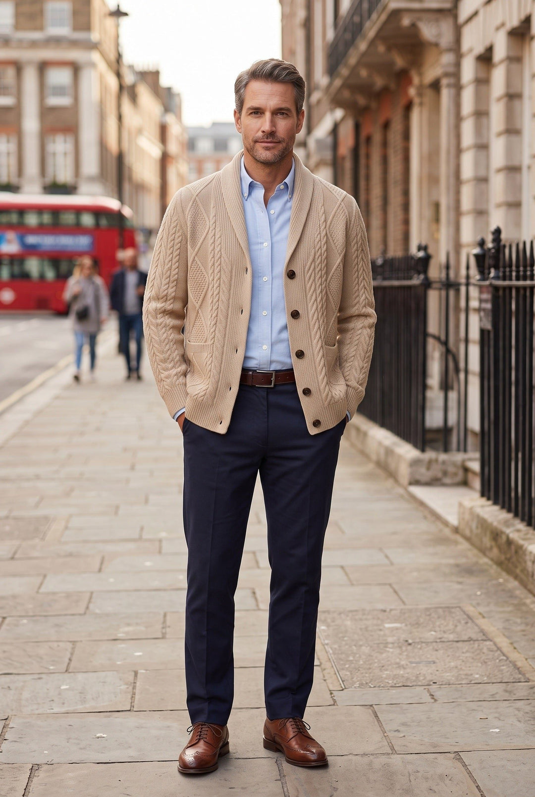 Cable Knit Cardigan with Button Closure for Men