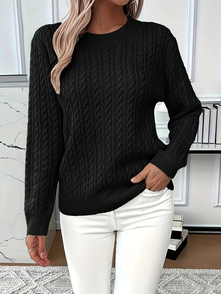 Cable Pattern Sweater with Round Neck for Women