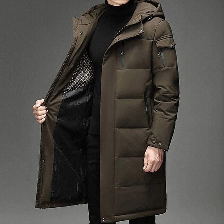 Rupert Hooded Long Winter Coat, view 9 - Elena Harper