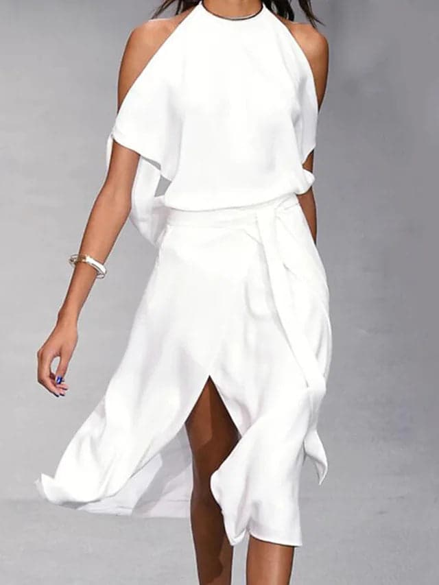 Aitana | Women's Midi Dress with Off-the-Shoulder Design and Flowing Cut