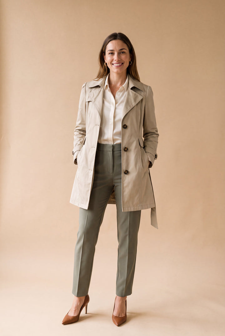 Ladies Short Trench Coat with Belt