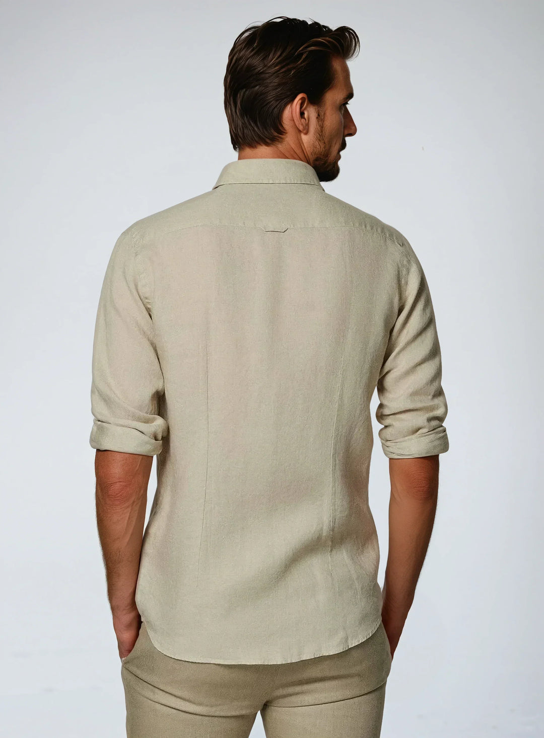 Slim Fit Linen Shirt with Long Sleeves for Men