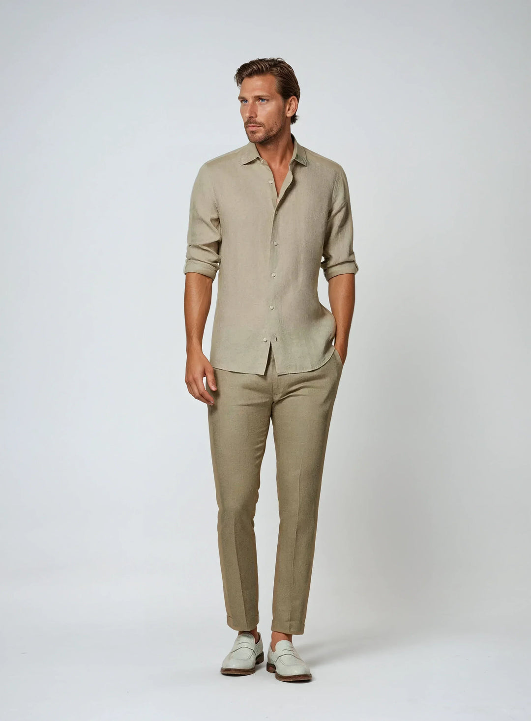 Slim Fit Linen Shirt with Long Sleeves for Men
