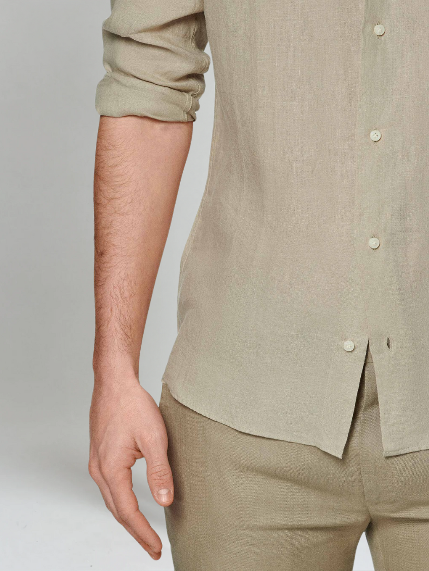 Slim Fit Linen Shirt with Long Sleeves for Men