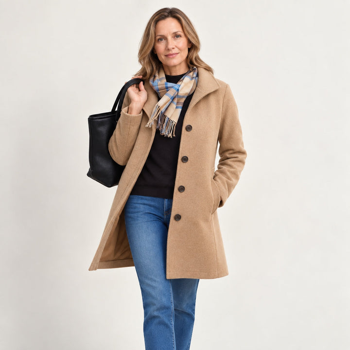 Classic Straight Coat with Button Closure and Pockets for Women
