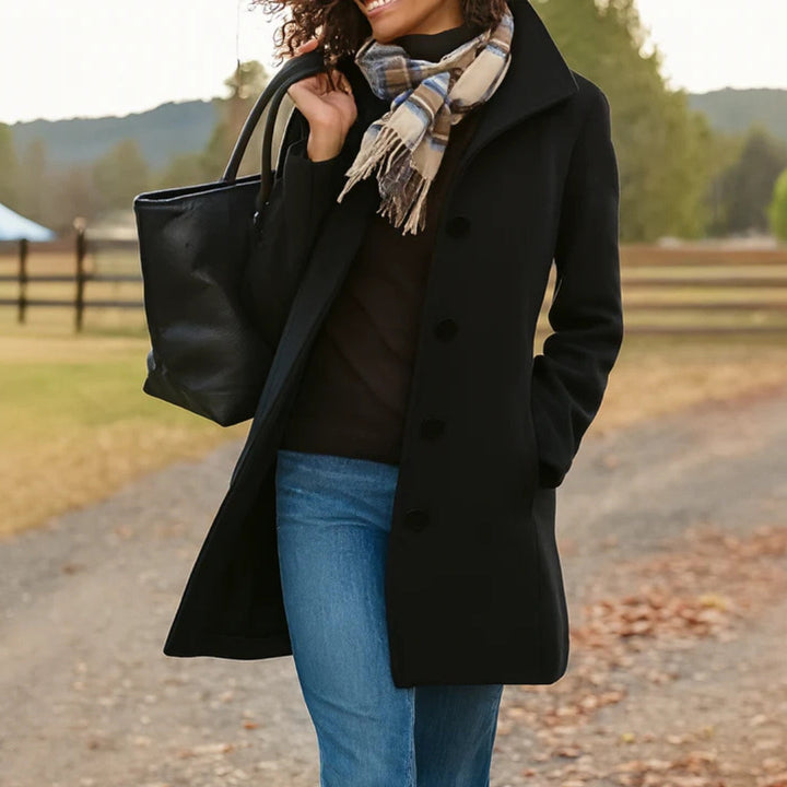 Classic Straight Coat with Button Closure and Pockets for Women