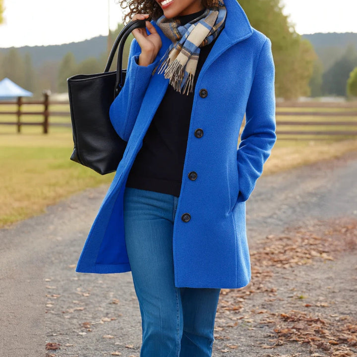 Classic Straight Coat with Button Closure and Pockets for Women
