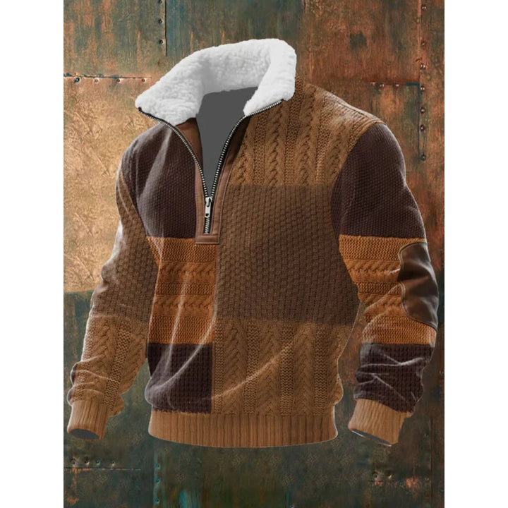 Cozy Men's Half-Zip Sweater with Teddy Collar and Cable Pattern