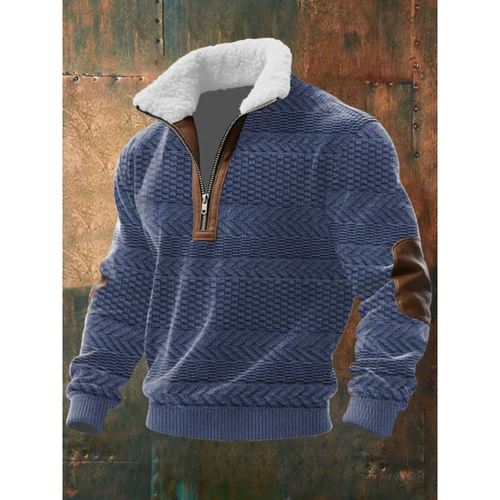 Cozy Men's Half-Zip Sweater with Teddy Collar and Cable Pattern