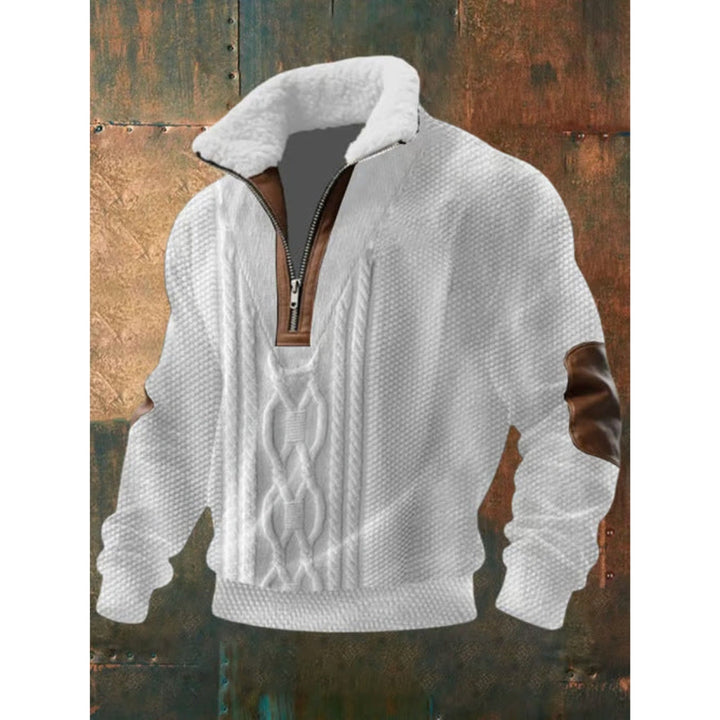 Cozy Men's Half-Zip Sweater with Teddy Collar and Cable Pattern