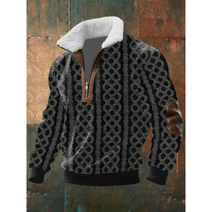 Cozy Men's Half-Zip Sweater with Teddy Collar and Cable Pattern