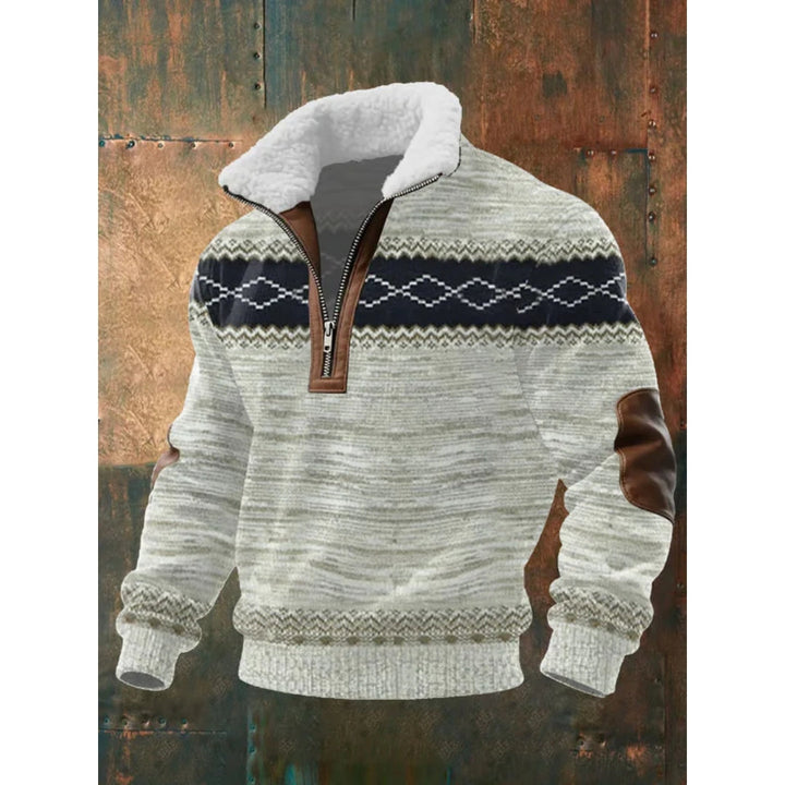 Cozy Men's Half-Zip Sweater with Teddy Collar and Cable Pattern