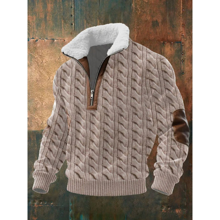 Cozy Men's Half-Zip Sweater with Teddy Collar and Cable Pattern