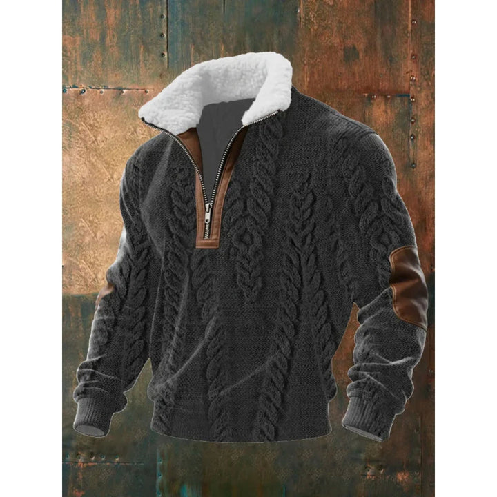 Cozy Men's Half-Zip Sweater with Teddy Collar and Cable Pattern