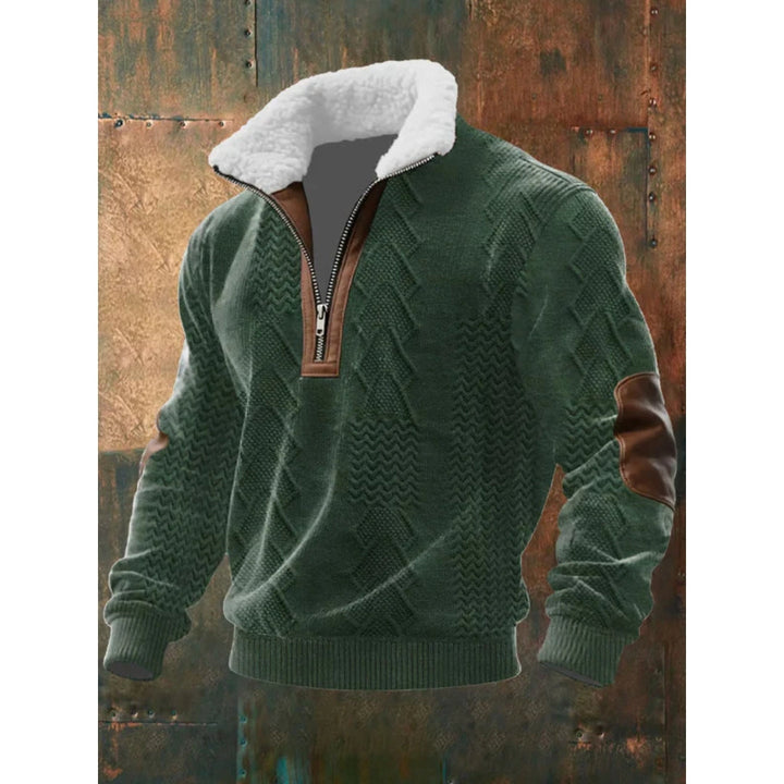 Cozy Men's Half-Zip Sweater with Teddy Collar and Cable Pattern