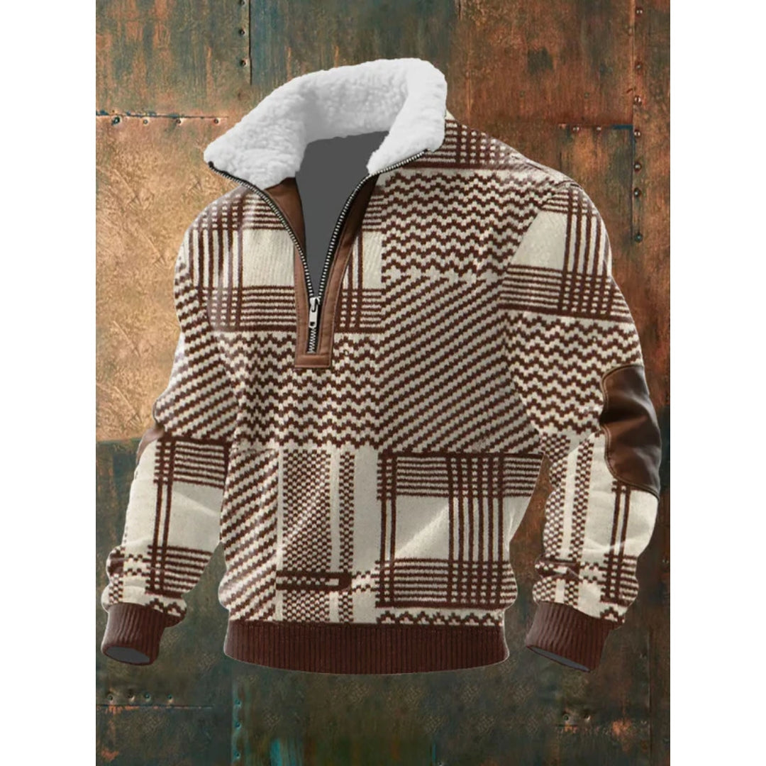 Cozy Men's Half-Zip Sweater with Teddy Collar and Cable Pattern