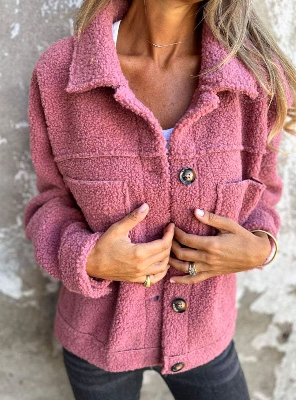 Annika | Women's Soft Teddy Fleece Jacket with Button Closure and Loose Fit