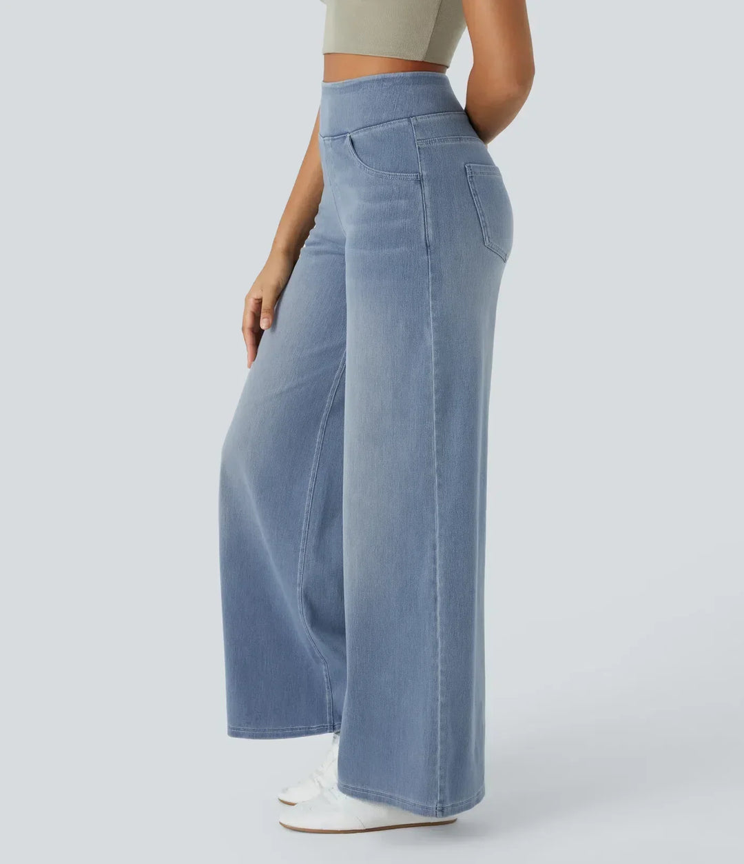 Ladies High Waist Comfy Elastic Pants – Black, Casual Stretch Fabric for Daily Use