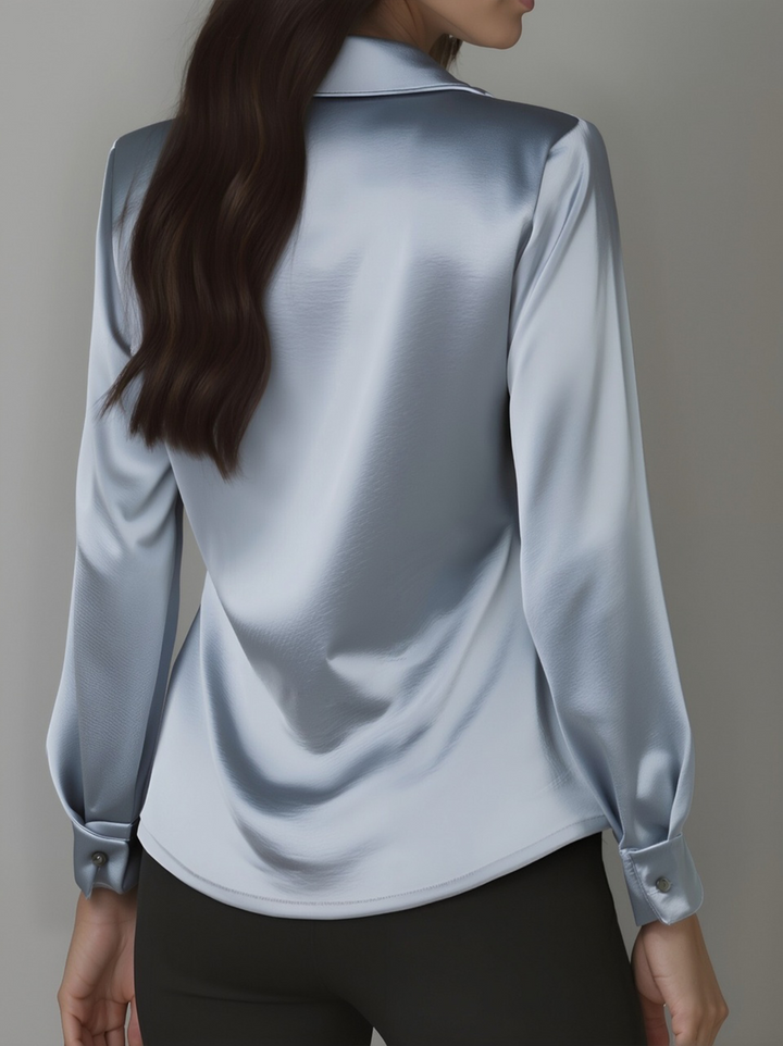Women’s Tailored Blouse – With Draped Neckline, Suitable for Work and Everyday Use