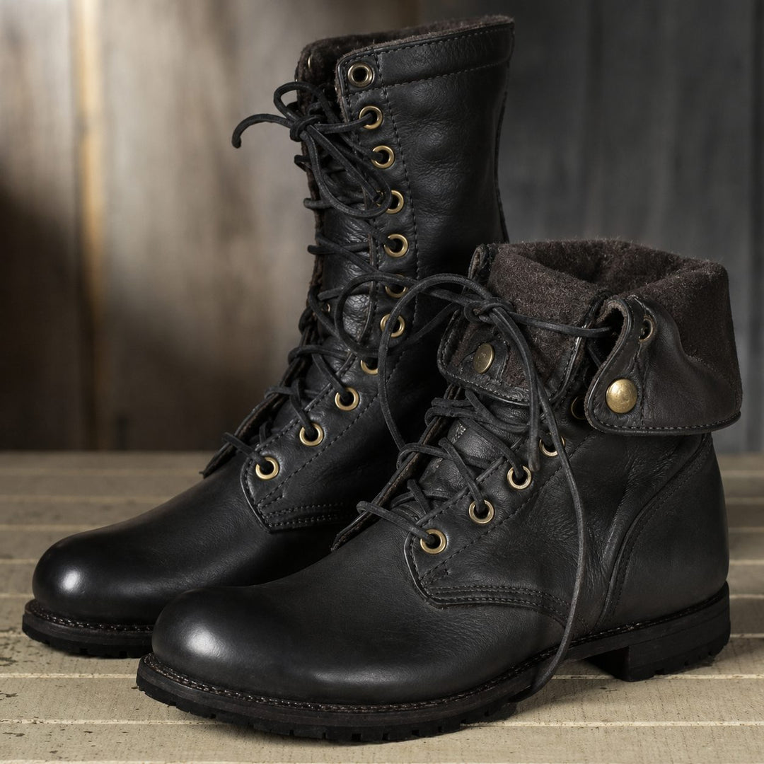 Block Heel Lace-Up Boots for Women