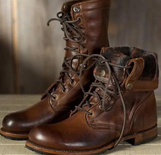 Block Heel Lace-Up Boots for Women