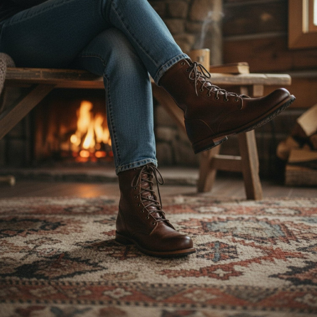 Block Heel Lace-Up Boots for Women