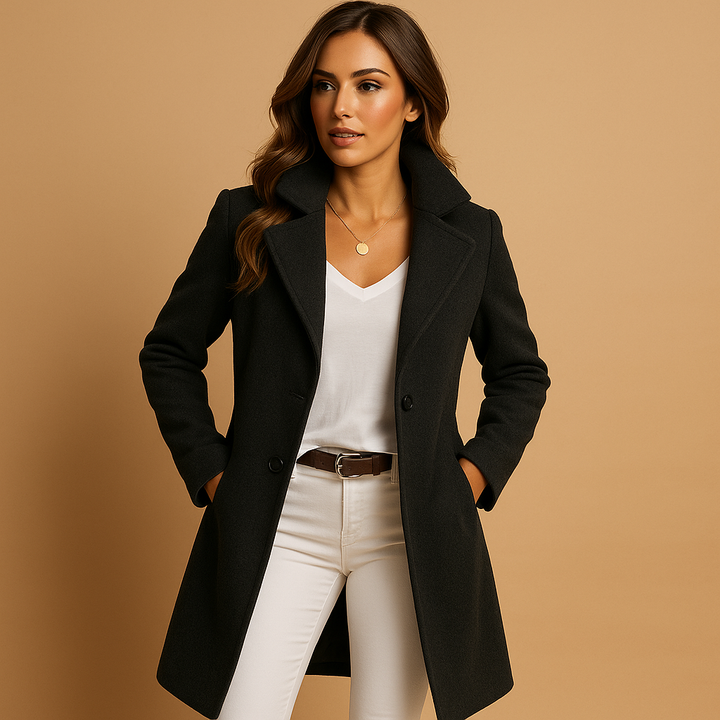 Elegant Chic Women's Wool Coat with Button Closure, view 3 - Elena Harper