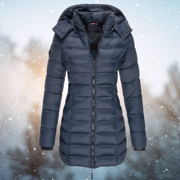 Quilted Long Winter Coat with Hood for Women