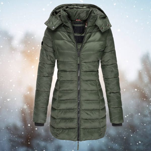 Quilted Long Winter Coat with Hood for Women