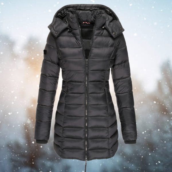 Quilted Long Winter Coat with Hood for Women