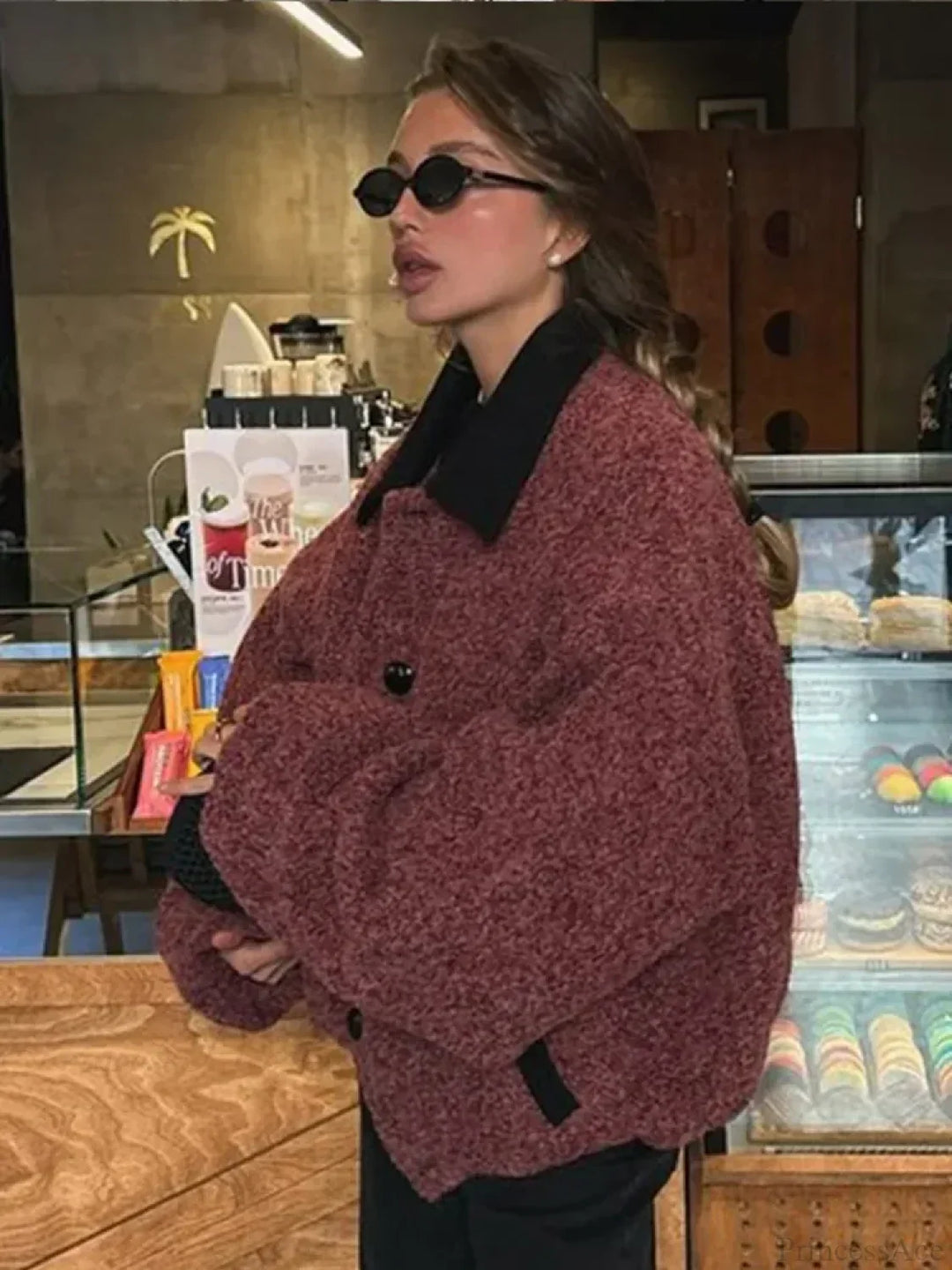 Tatiana Wool Coat with Lantern Sleeves, view 3 - Elena Harper