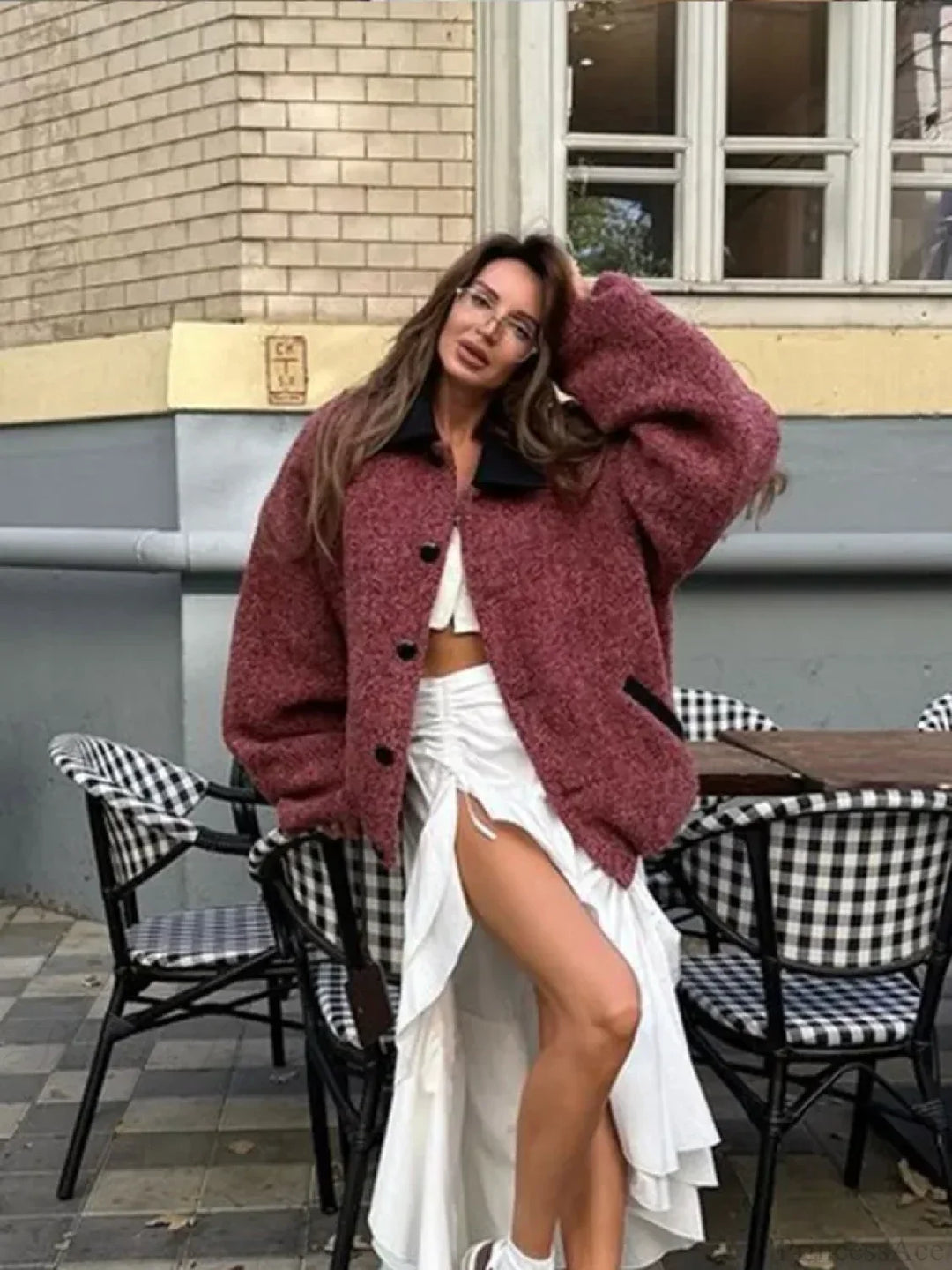 Tatiana Wool Coat with Lantern Sleeves, view 6 - Elena Harper