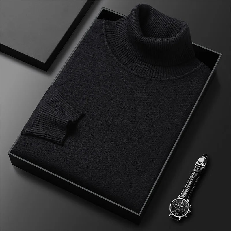 Men's Slim Fit Turtleneck – Ribbed Pullover with High Collar
