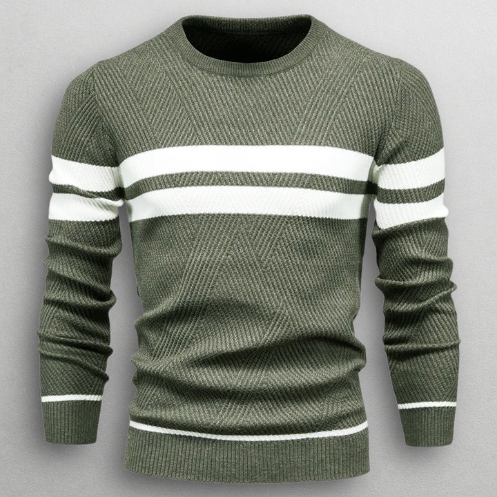 Men's Striped Sweater with Round Neck – Knitted Pullover with Ribbed Edges