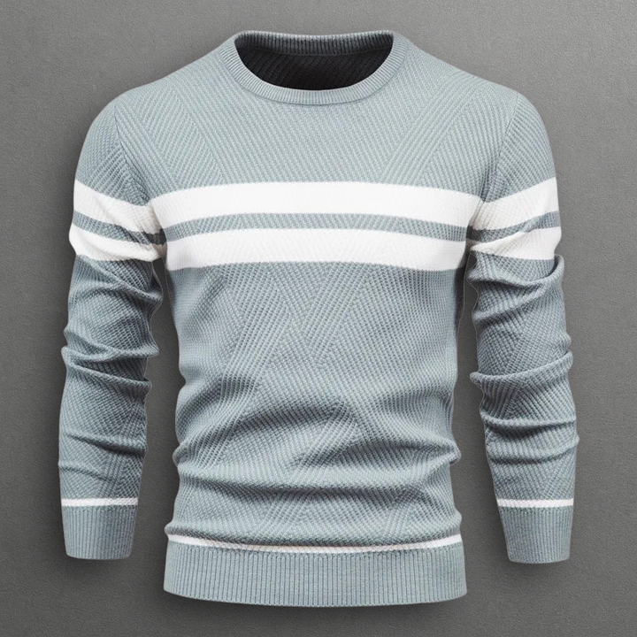 Men's Striped Sweater with Round Neck – Knitted Pullover with Ribbed Edges